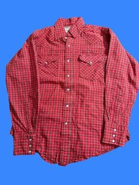 Vintage 80s Ruddock Red Plaid Western Pearl Snap Long Sleeve Shirt